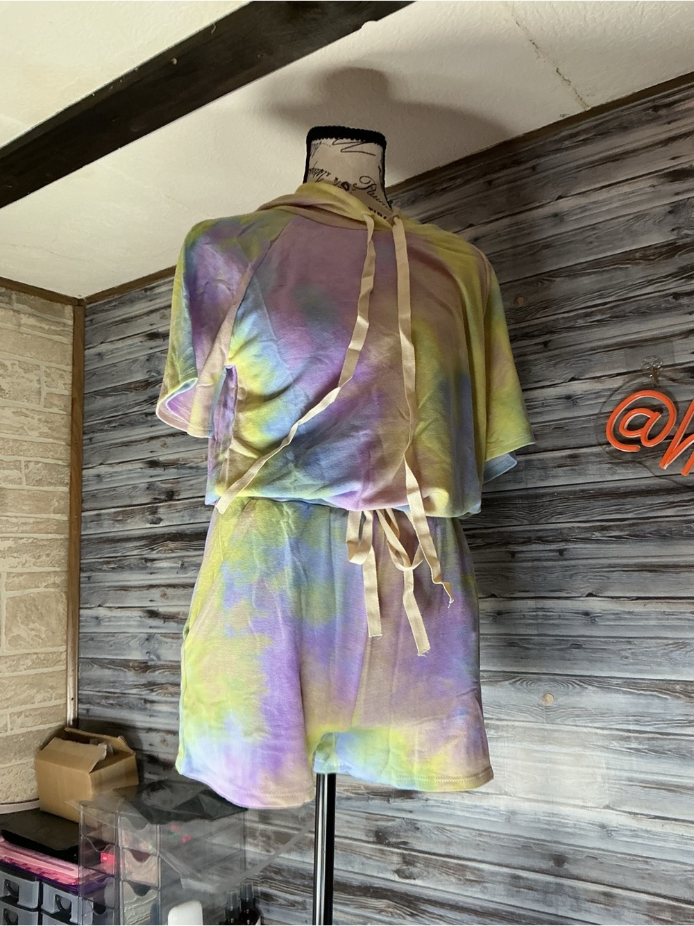 ★ Pastel Tie Dye Lounge Set Hooded Top & Shorts Cozy Chic